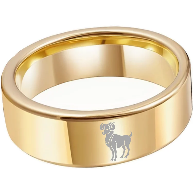 Flat Aries Tungsten Wedding Bands Tungsten Rings Gold Comfort fit for Women or Men 4MM 6MM 8MM