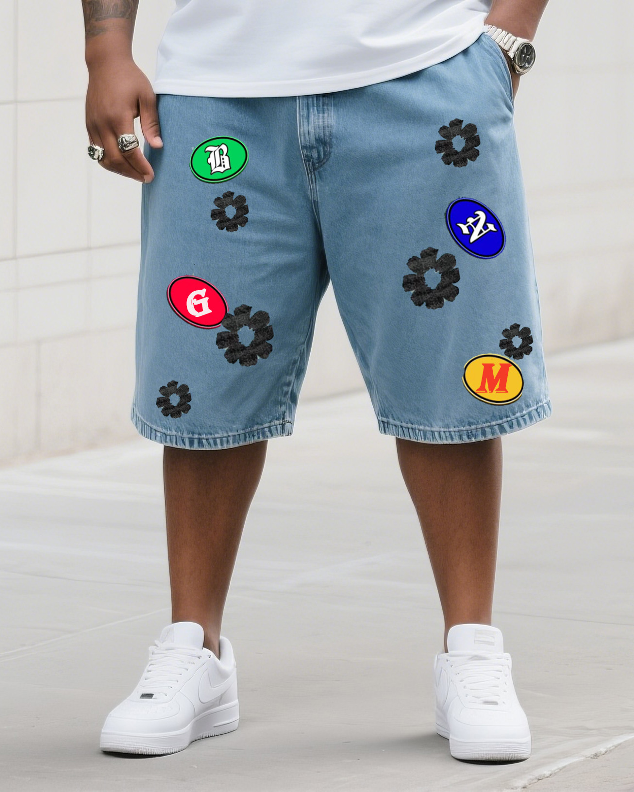 Big & Tall Men's Y2K Fashion Street Graffiti Print Shorts Jeans