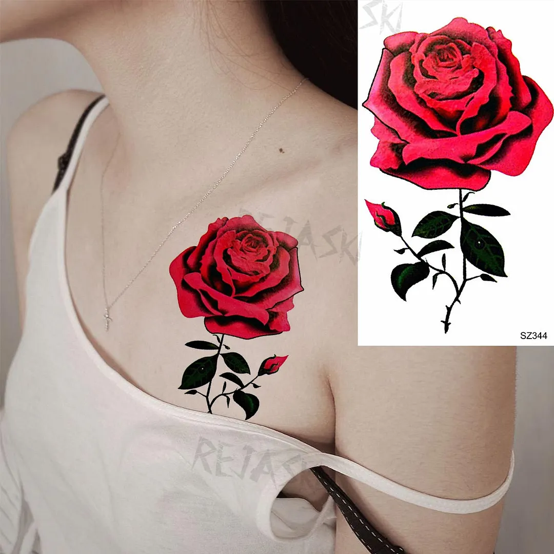 Colored Rose Fashion Feet Temporary Tattoos For Women Adult Hummingbird Sunflower Fake Tattoo Body Art Washable Tatoos Sticker
