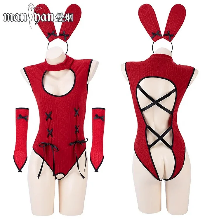 【Wetrose】In Stock Christmas Xmas Body Suit Cosplay Costume Bunny Girl Bunny Girl Crotchless Sexy Lingerie