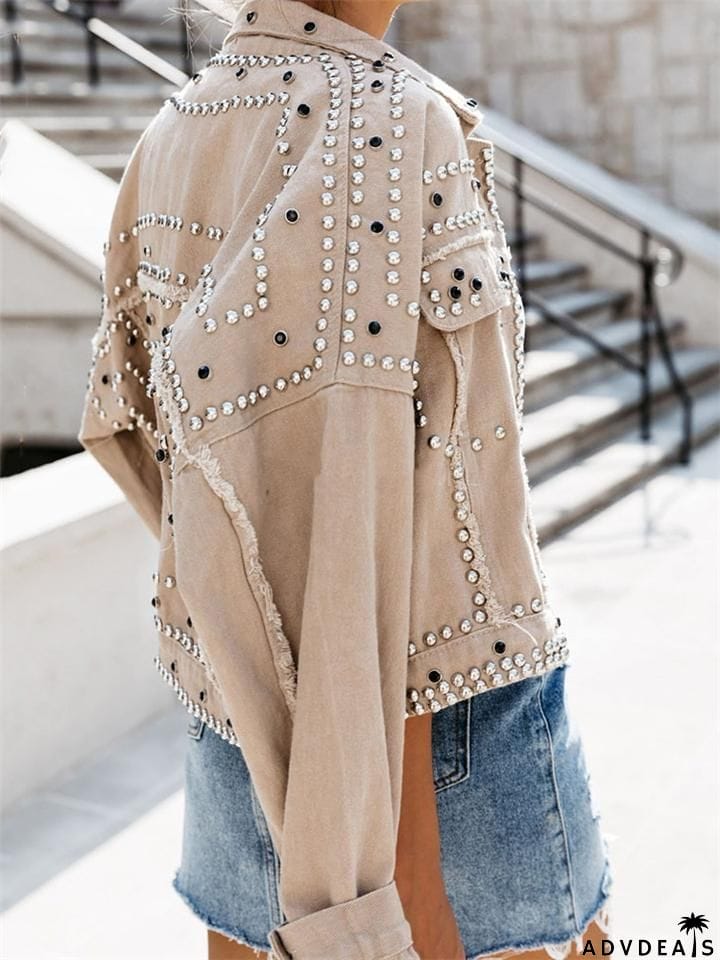 Super Cool Rivets Denim Biker Jacket