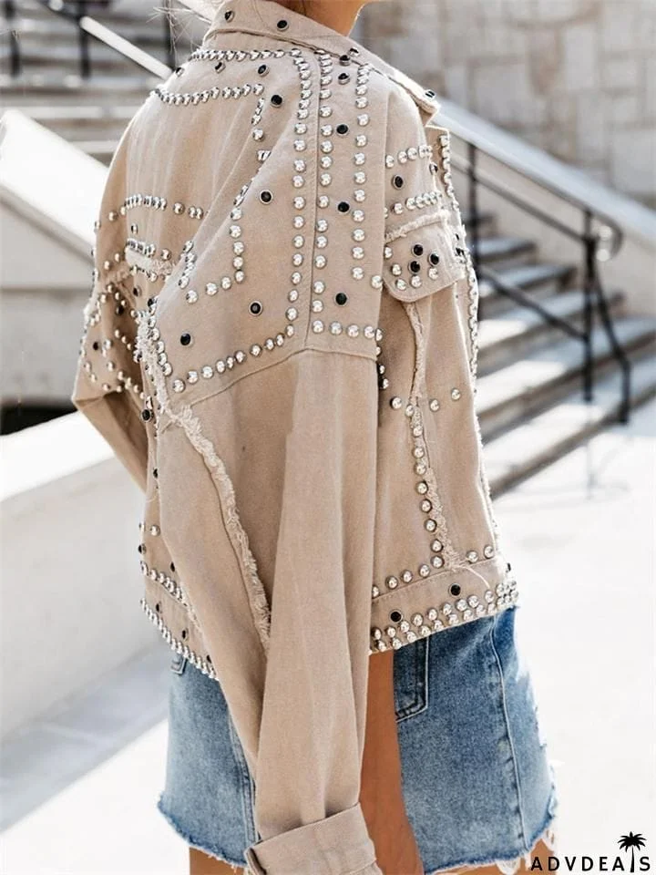 Super Cool Rivets Denim Biker Jacket