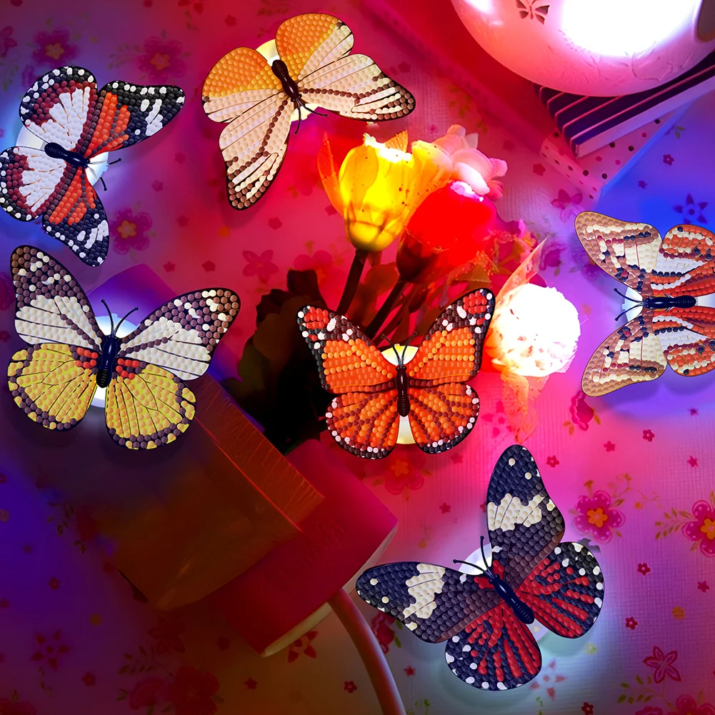 6Pcs Butterfly DIY Diamond Painting Decorative Stickers Set with Light