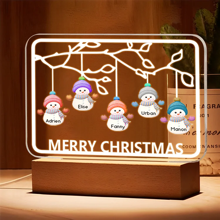 5 Names-Personalized Christmas Family Night Light with Family Member Names, Custom 5 Names Night Light with LED Lighting Bedroom Decoration