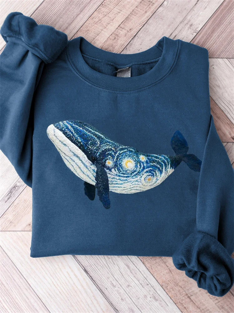 Starry Night Inspired Whale Art Comfy Sweatshirt