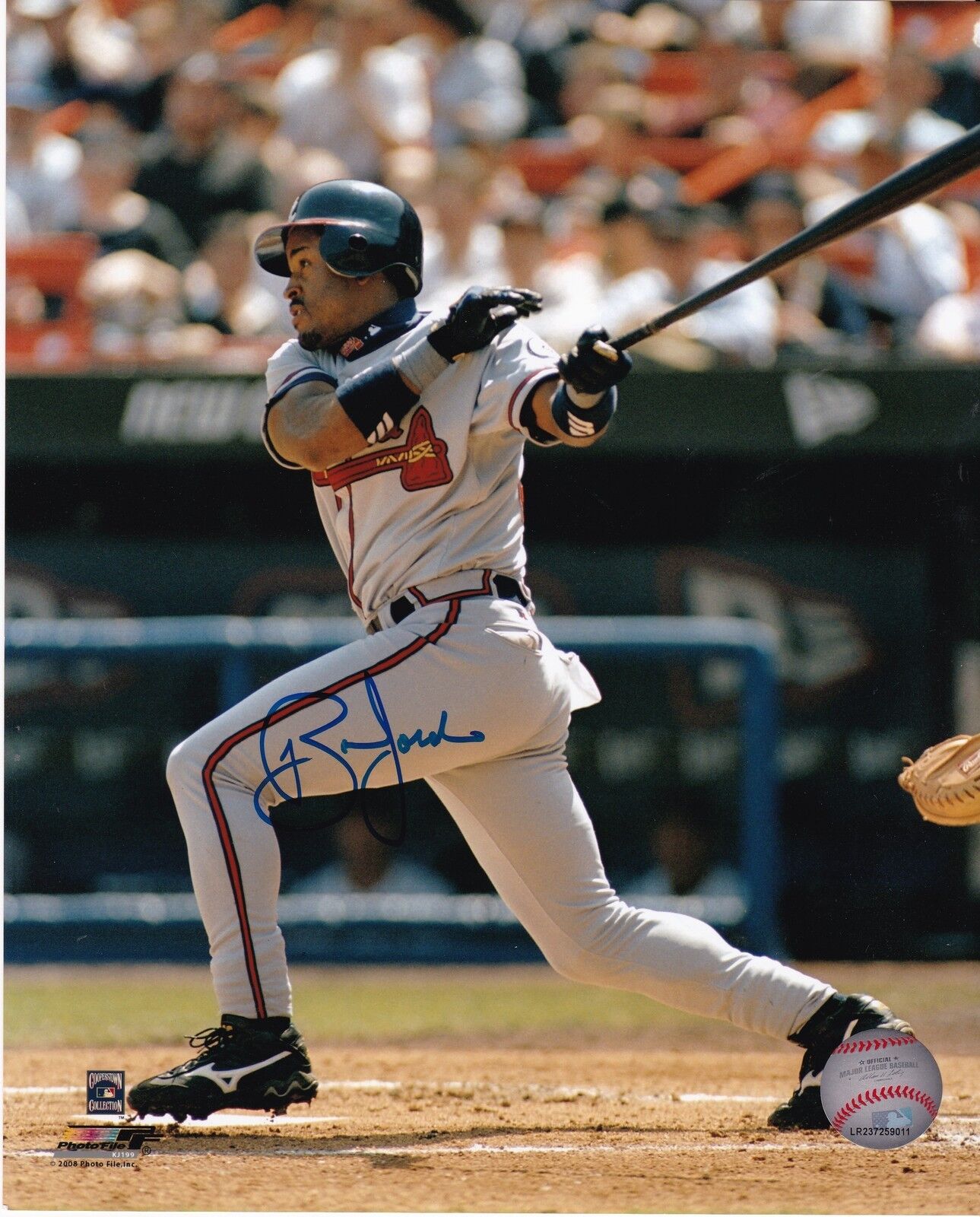 BRIAN JORDAN ATLANTA BRAVES ACTION SIGNED 8x10