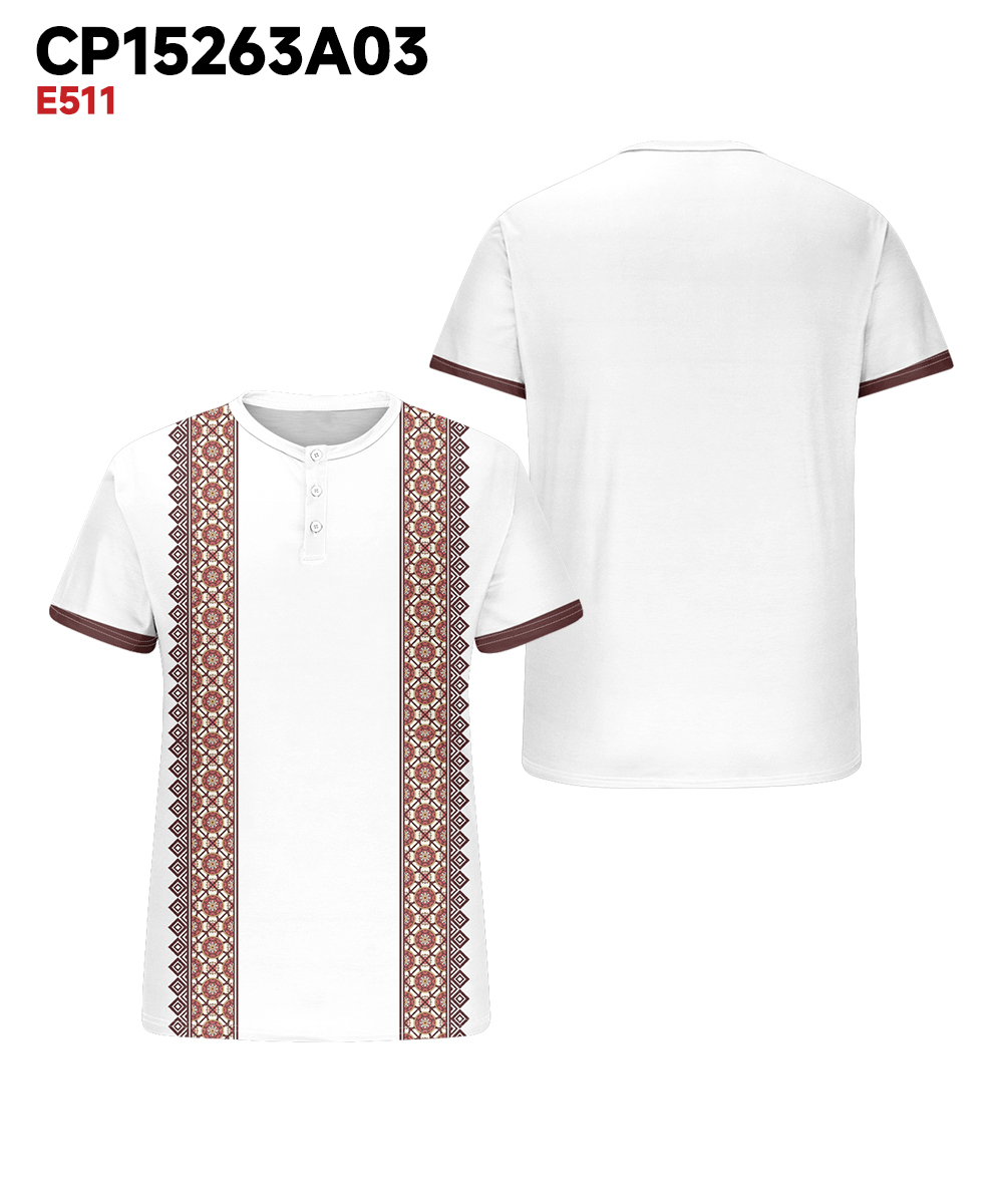 Men's Plus Size Daily Casual Red Pattern Printed Henry Collar Button Short Sleeve T-Shirt