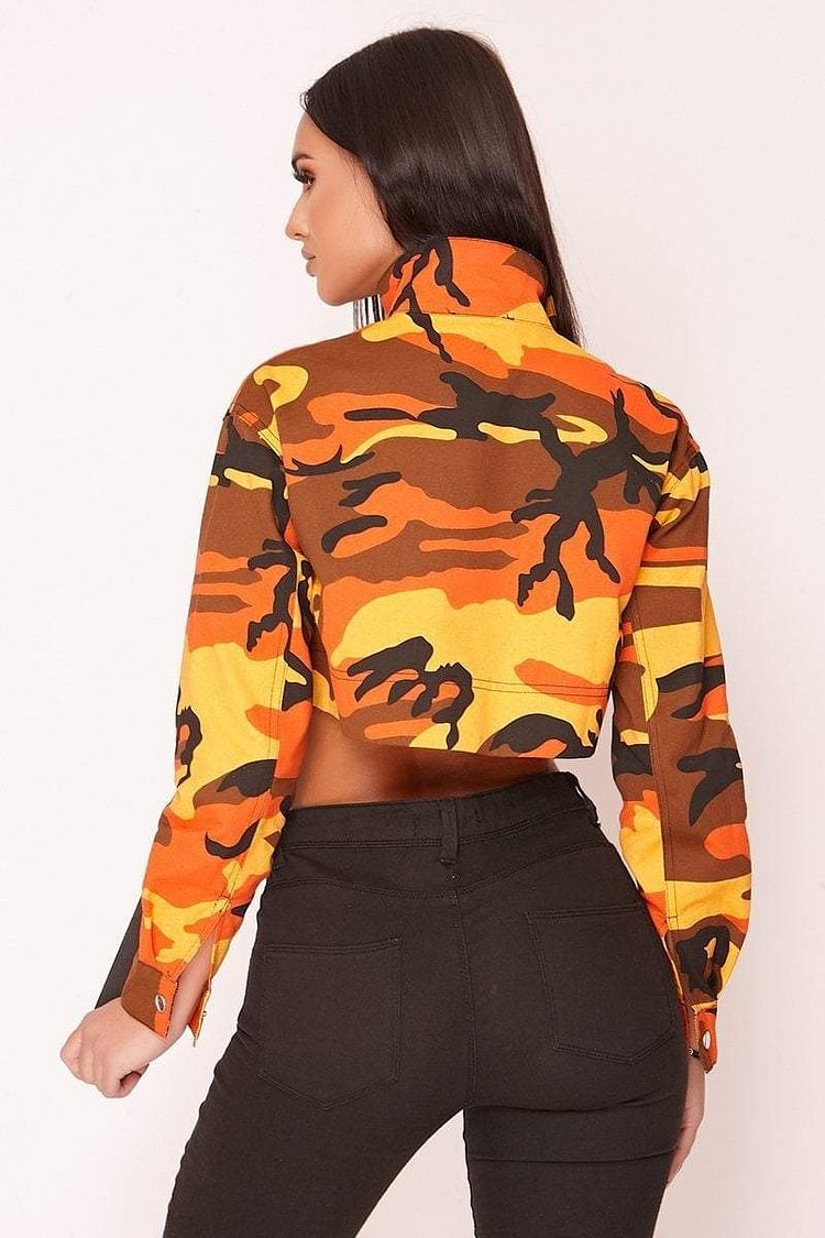 Orange Camo Cropped Utility Jacket 