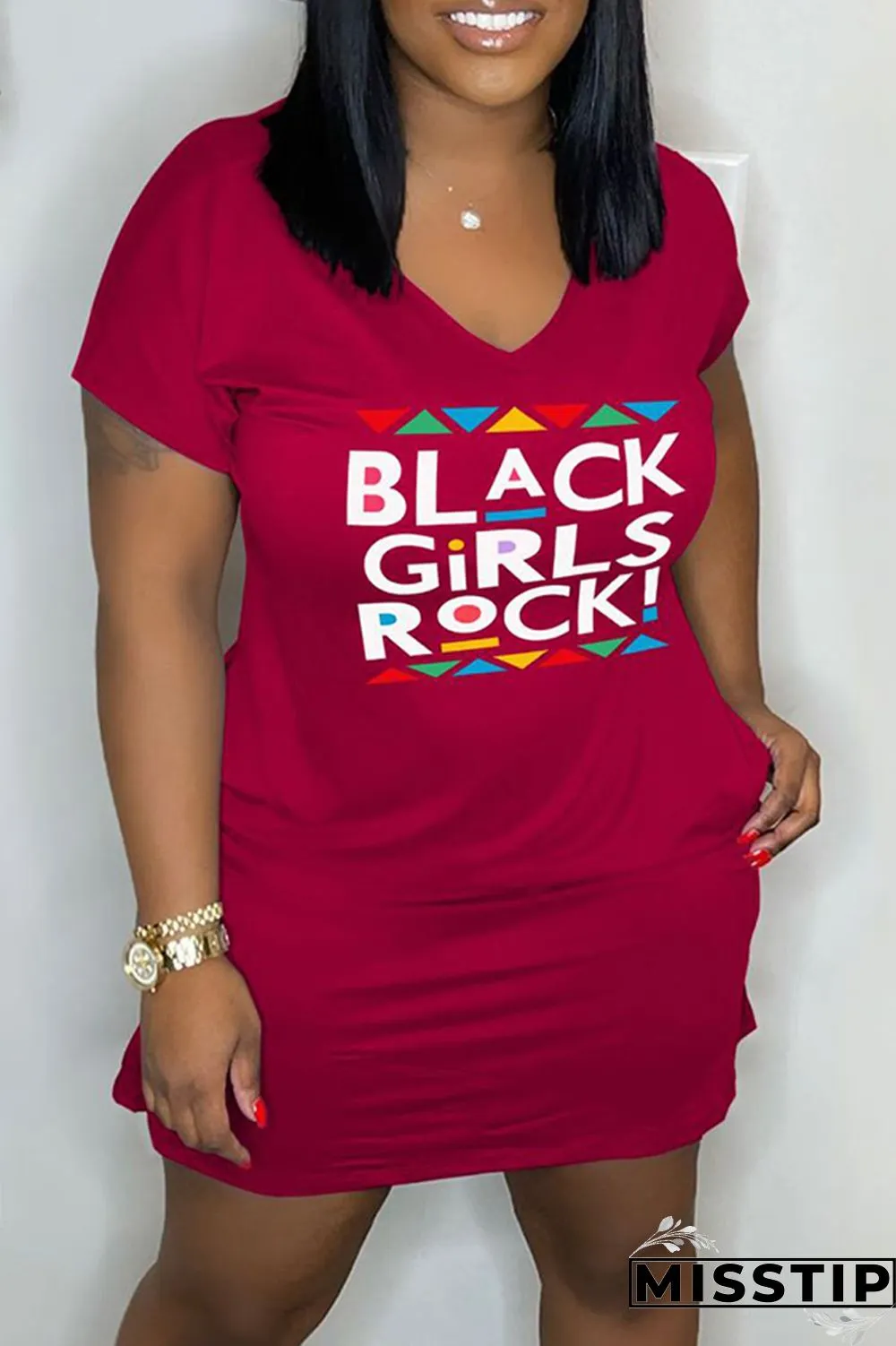 Orange Casual Print Basic V Neck Short Sleeve Dress