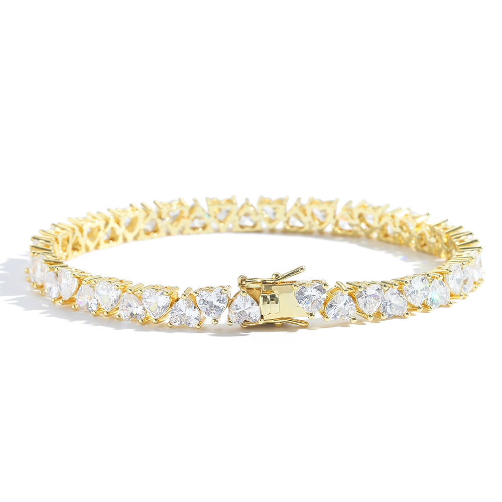 Heart Top&Bottom Connected Three-Prong Set CZ Stone Tennis Bracelet