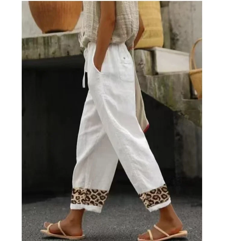 Women's Leopard Patterned Straight Leg Pants Casual Pants