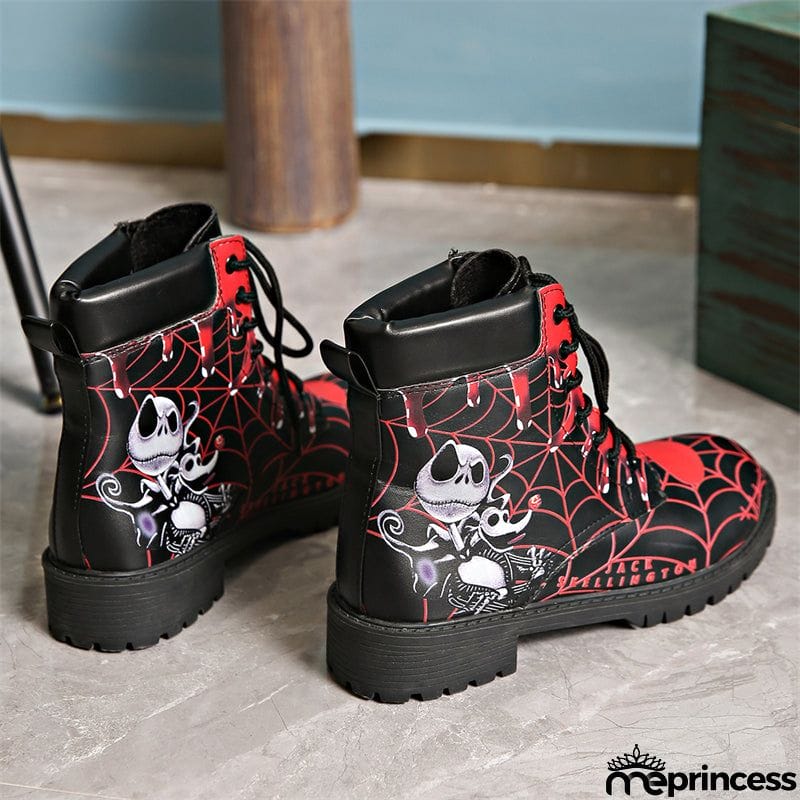Halloween Element Printed Women's Lace-up Round Toe Martin Boots