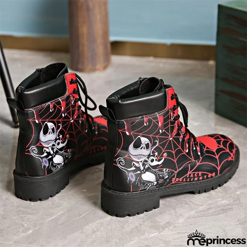 Halloween Element Printed Women's Lace-up Round Toe Martin Boots