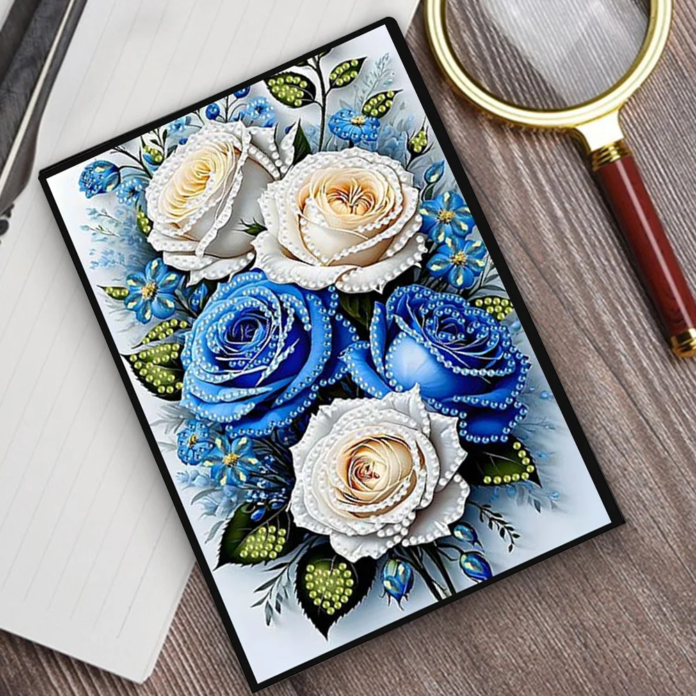 Roses 5D DIY Diamond Art Painting Notebook Kit (50 Pages A5 No Lines) Rhinestone Art Painting Notebook Kit for Adults Beginners Holiday Birthday Gift