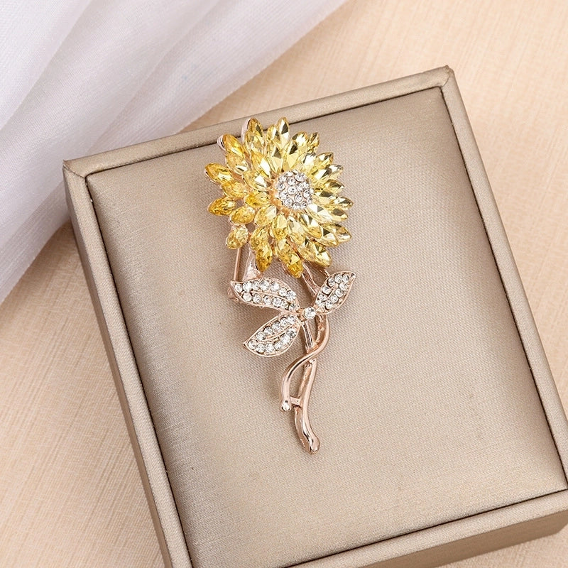 Minimalist Pin Flower Alloy Inlay Zircon Women’s Brooches