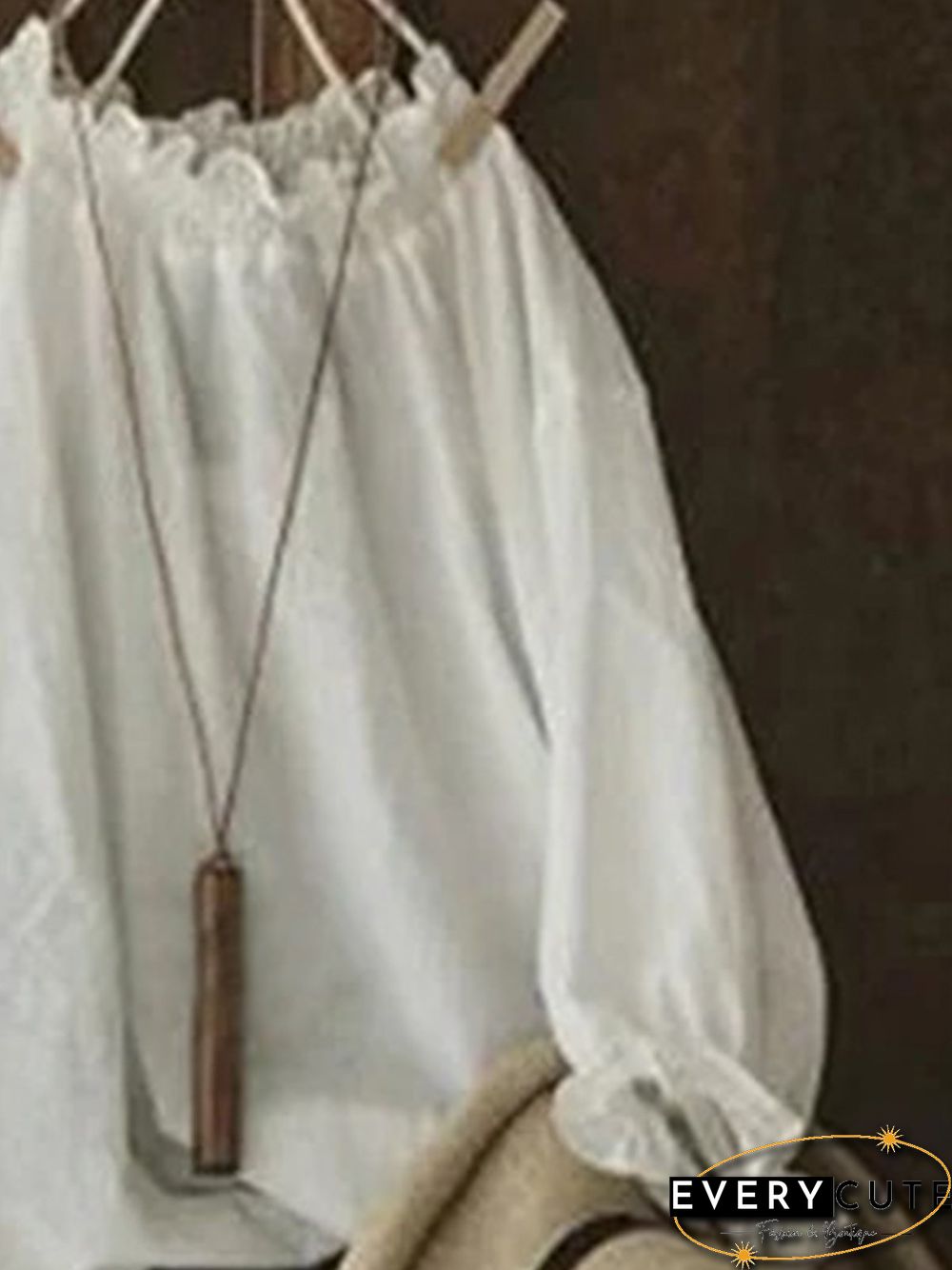 Vintage Plain Lace Plus Size Long Sleeve Casual Tops