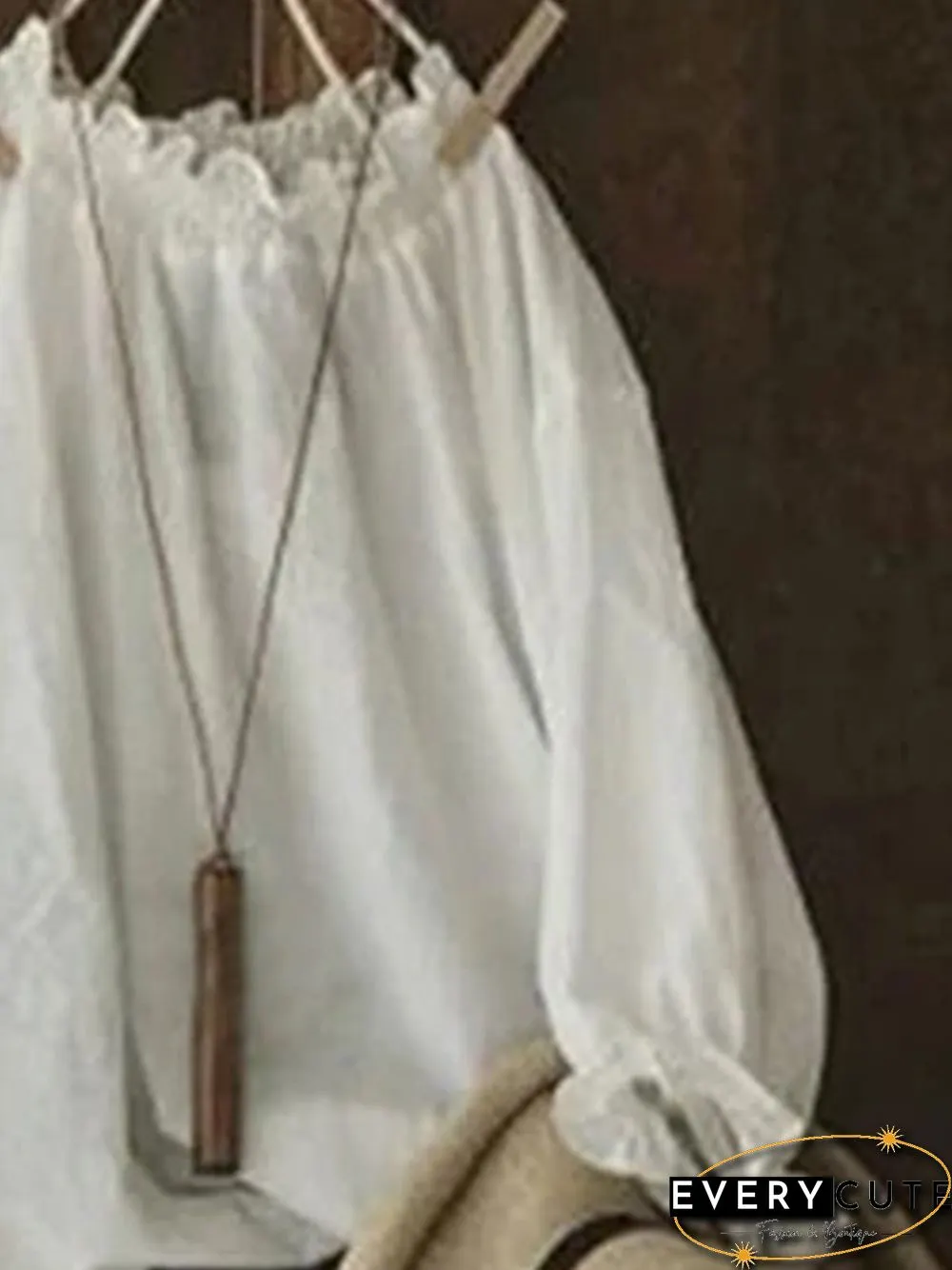 Vintage Plain Lace Plus Size Long Sleeve Casual Tops