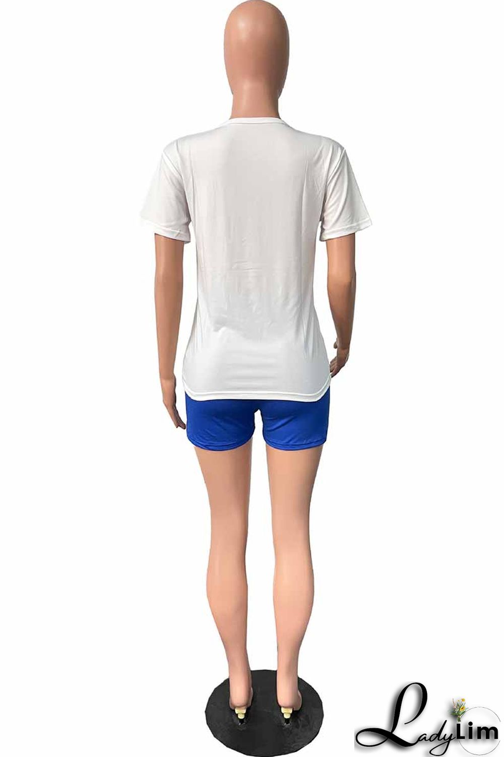 Pink Casual Print Letter O Neck Short Sleeve Two Pieces