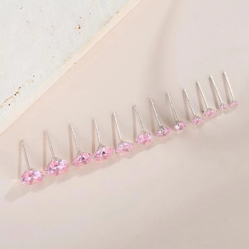 1 Pair 925 Sterling Silver Zircon Heart Shape Ear Studs