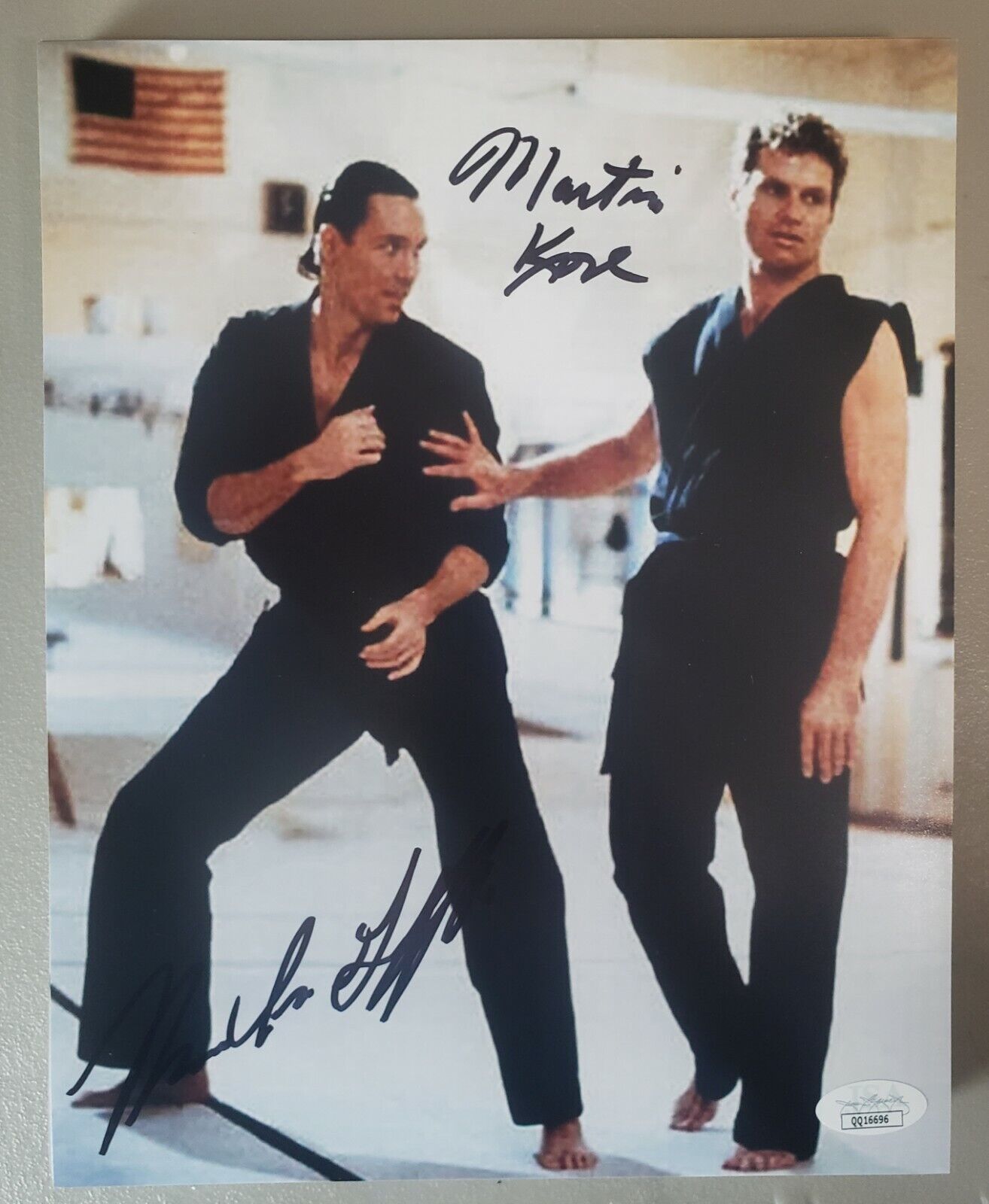 8X10 signed by Thomas Ian Griffith & Martin Kove in The Karate Kid. JSA. Rare.