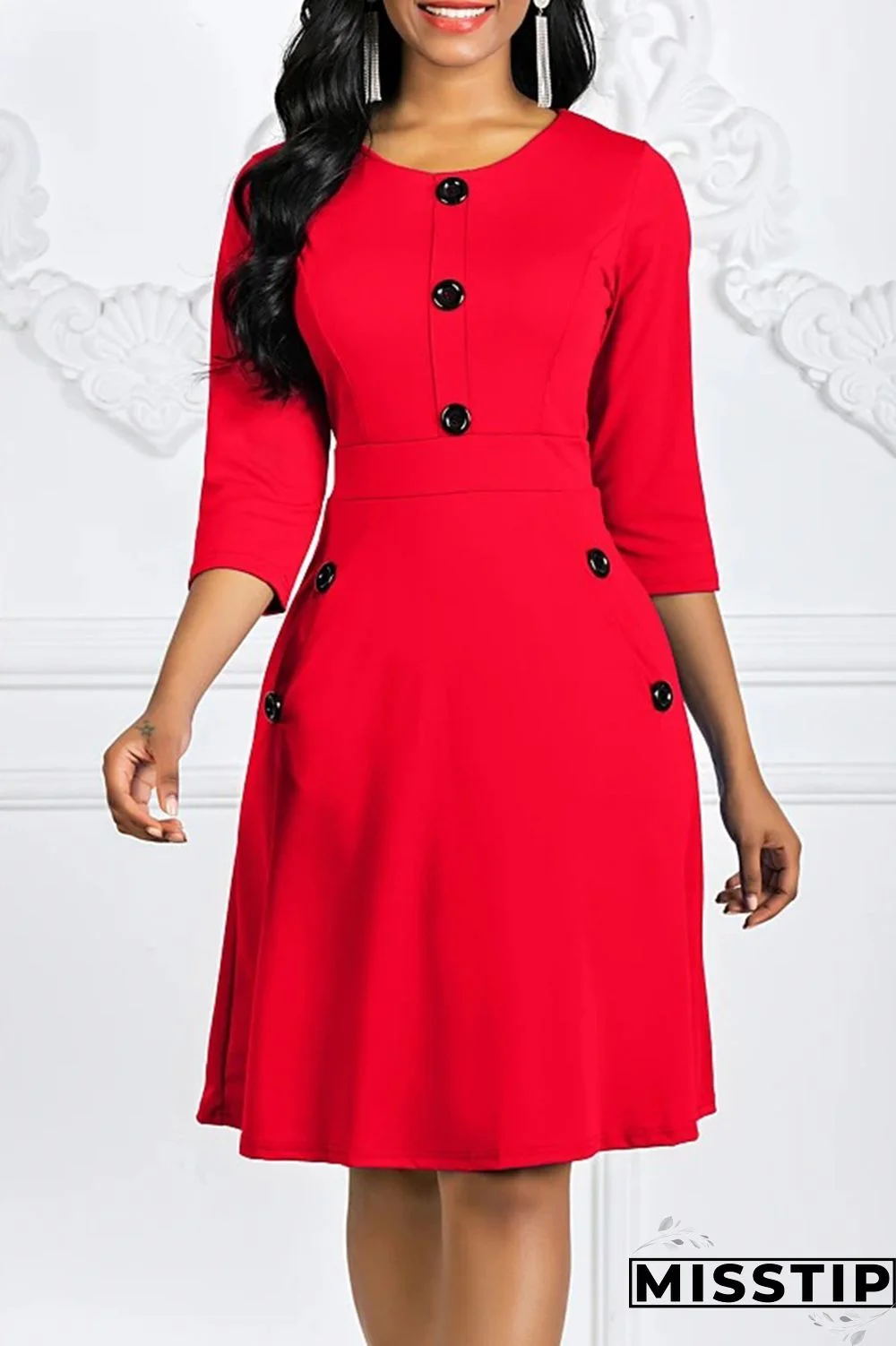 Black Fashion Casual Solid Basic O Neck A Line Dresses