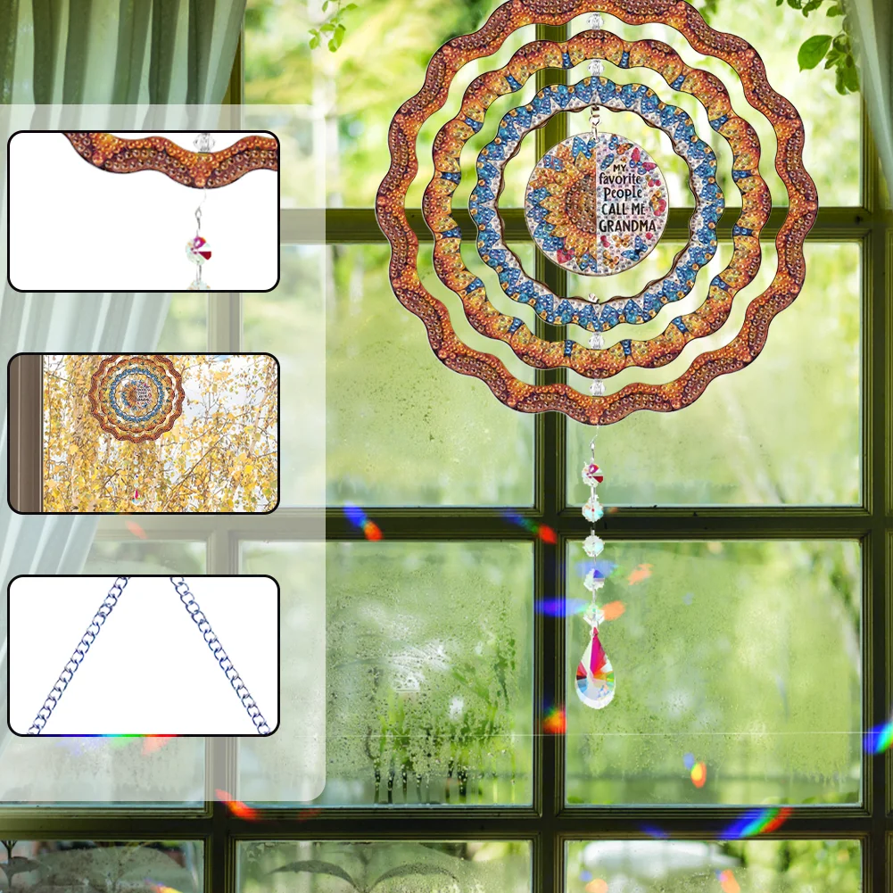 Diamond Painting Rotating Wind Chime Diamond Art Hanging Pendant (Sunflower A)