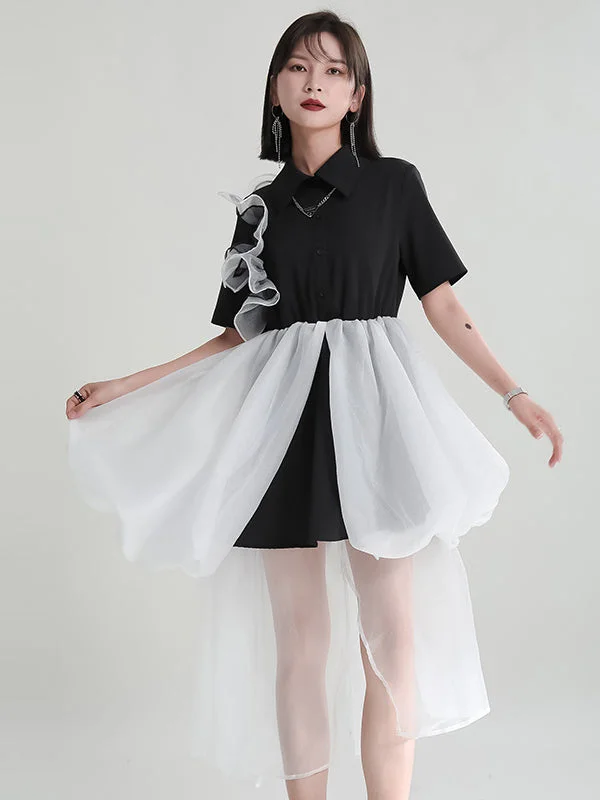 Stylish Gauze Split-Joint False Two Midi Dress