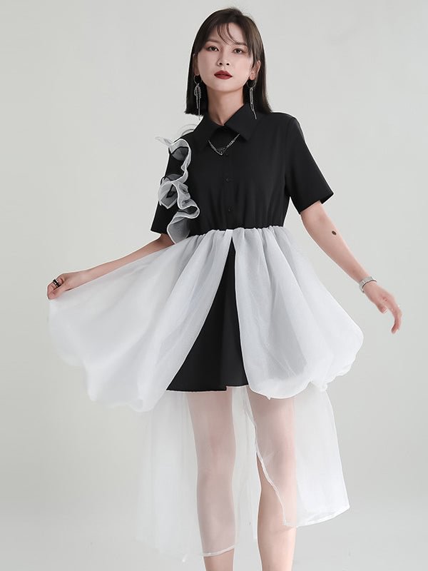 Stylish Gauze Split-Joint False Two Midi Dress