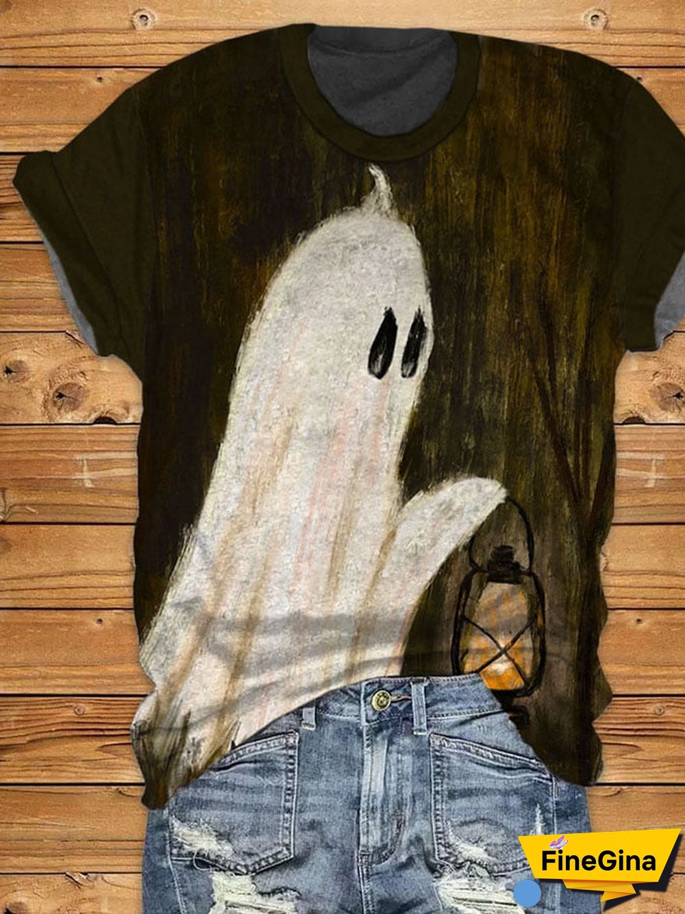 Women's Casual Ghost Art Printed Short Sleeve T-Shirt