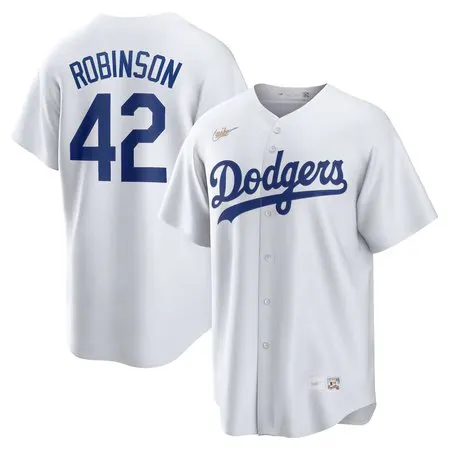 Men's Brooklyn Dodgers #42 Jackie Robinson  White Home Cooperstown Collection Player Jersey