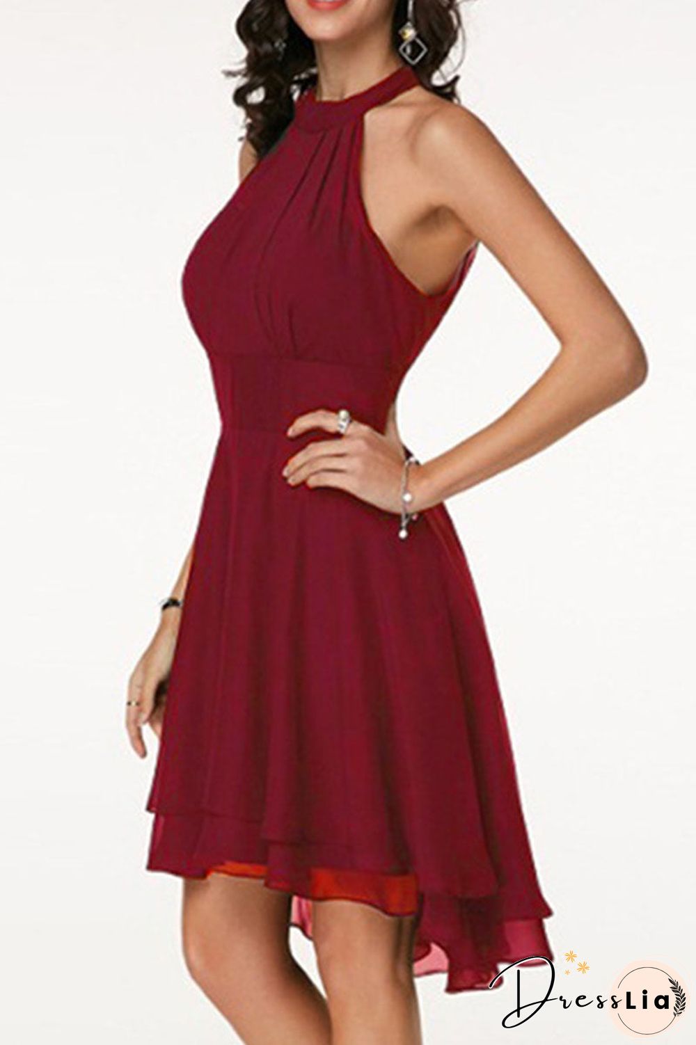 Fashion Street Solid Split Joint Halter A Line Dresses(7 Colors)