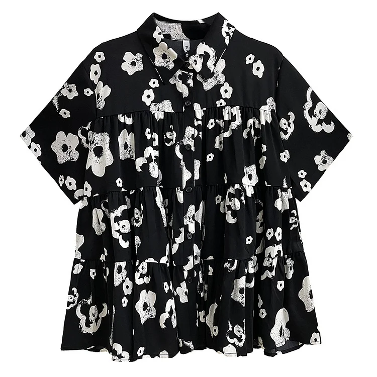 Simple Floral Short Sleeve Shirt - yankia