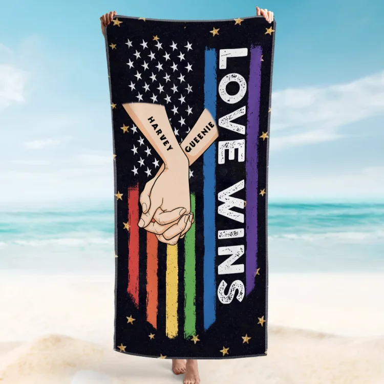 Custom Beach Towel -Love Wins -Gift For Husband Wife, Anniversary