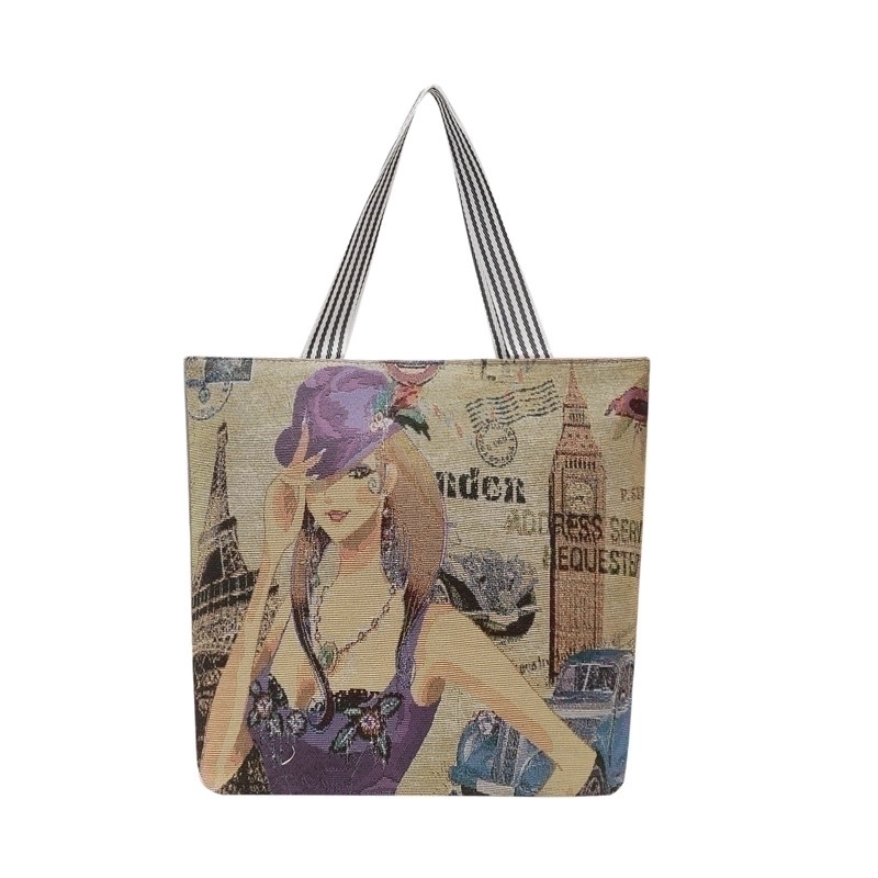 Unisex Vintage Style Portrait Animal Canvas Shopping Bags
