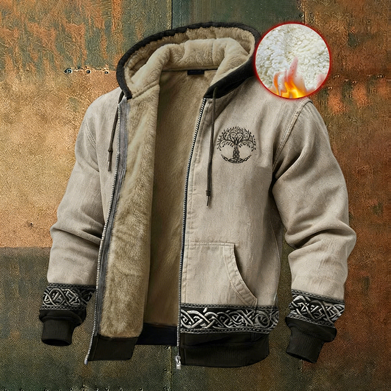 Men's Viking Style Celtic Tree Of Life Art Fleece Lined Warmth Zipper Jacket elevenforest