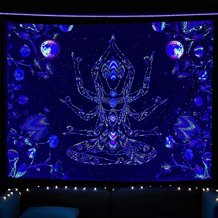 Yoga Fluorescent Tapestry Wall Hanging Mat Luminous Background Carpet Art