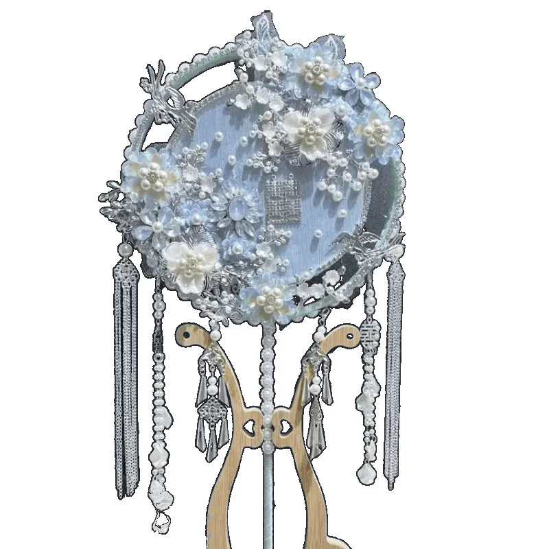 Chinese Bride Blue Wedding Holding Face-covering Xiuhe Fan