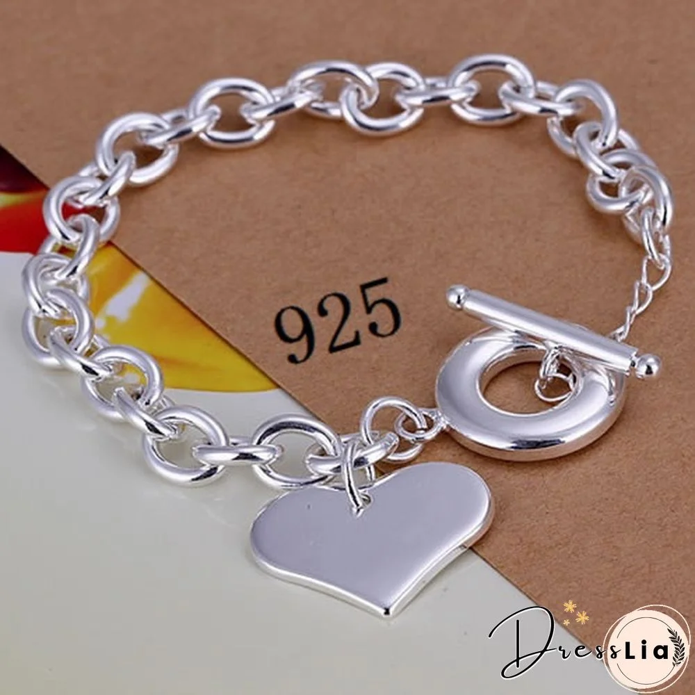 Fashion Jewelry Double Heart 925 Sterling Silver Chain Bracelets for Women