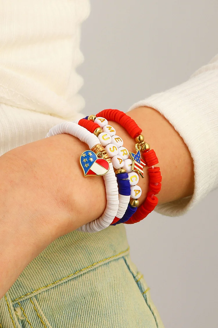 Festival American Independence Day Soft Ceramic Beaded Letter Bracelets 2024 - Xpluswear