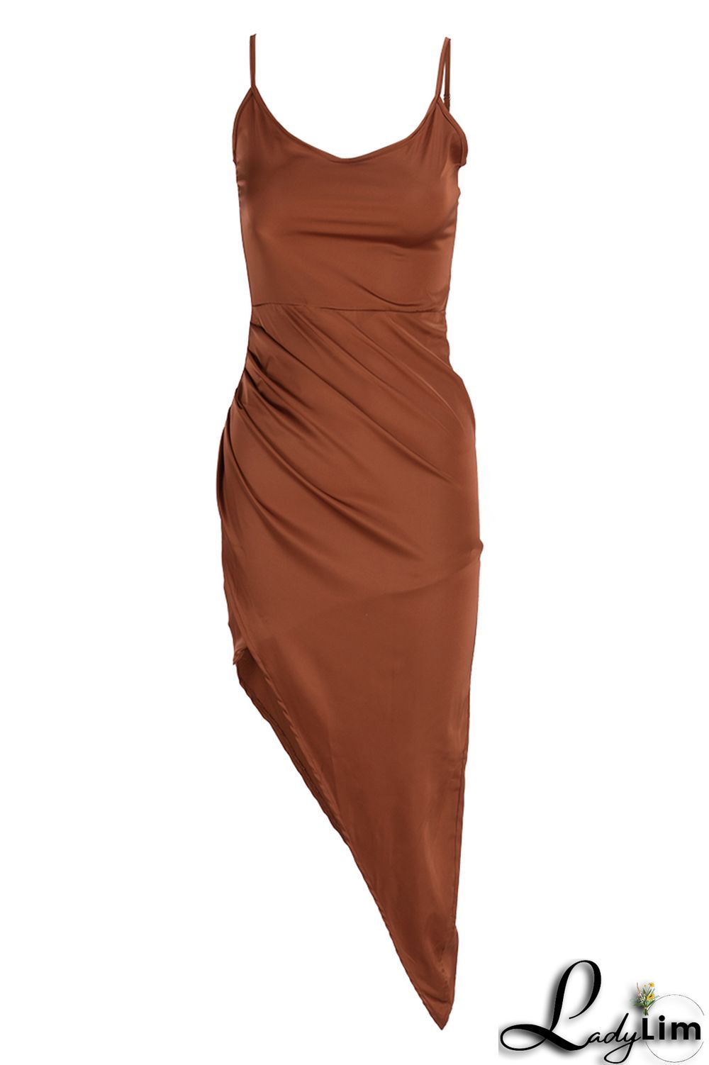 Black Fashion Sexy Solid Backless Asymmetrical V Neck Sling Dress