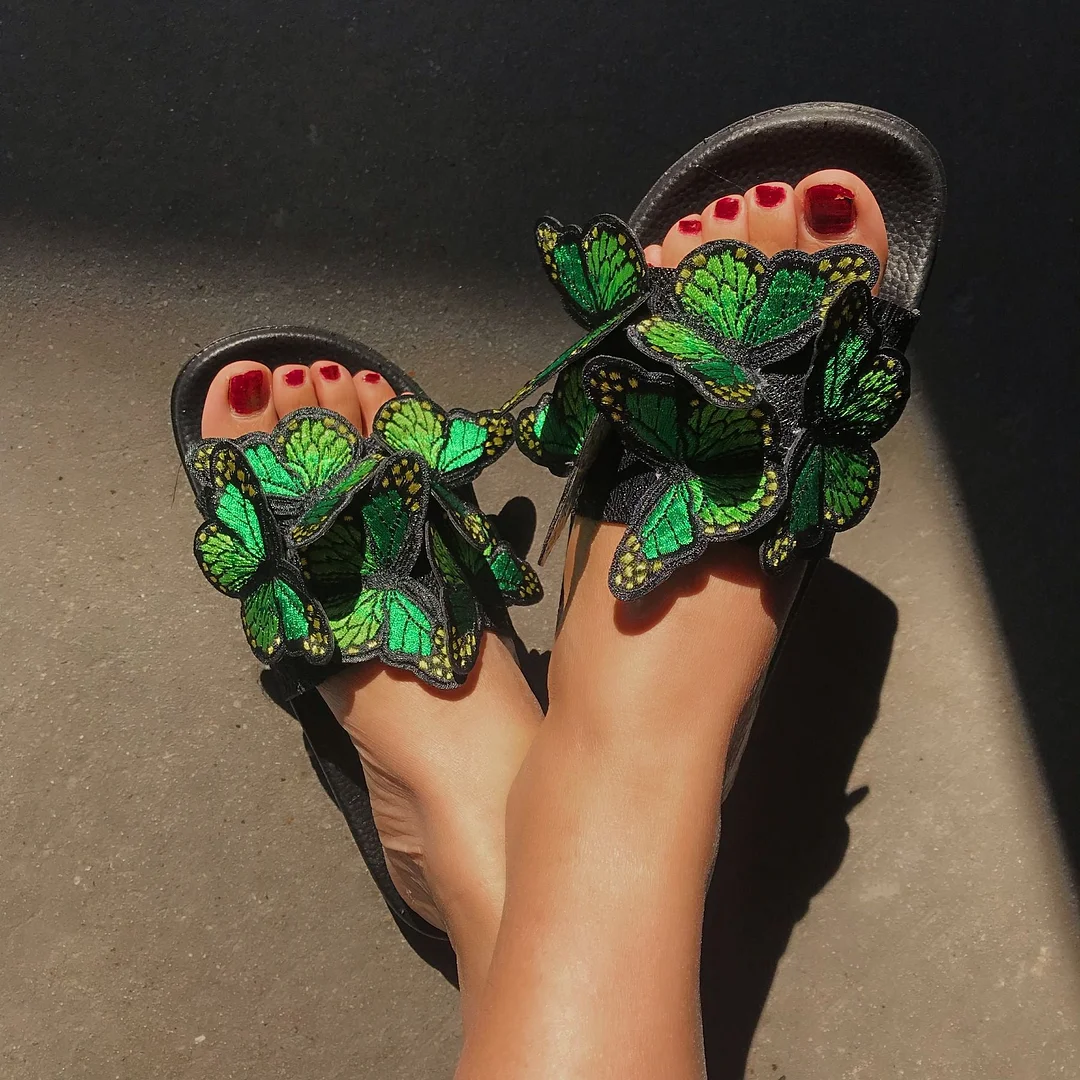 Women plus size clothing Women Holiday 3D Butterfly Slippers Shoes-Nordswear