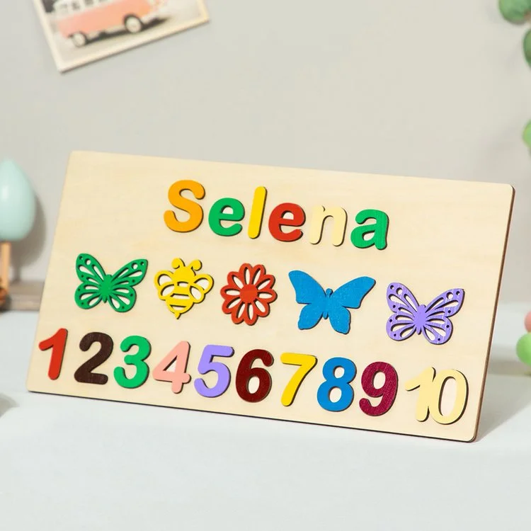 Kettenmachen Personalisierte Hölzerne Name Puzzle Benutzerdefinierte Zahl & Schmetterling Holz Puzzle mit Kinder Name 