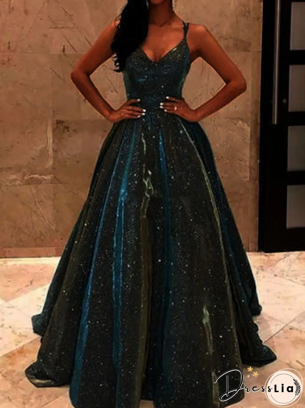 Women'S Dresses Shiny Suspenders Open Back Swing Party Dress