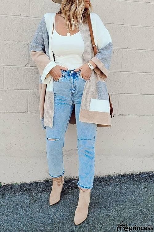 Geometry Color Block Cardigan