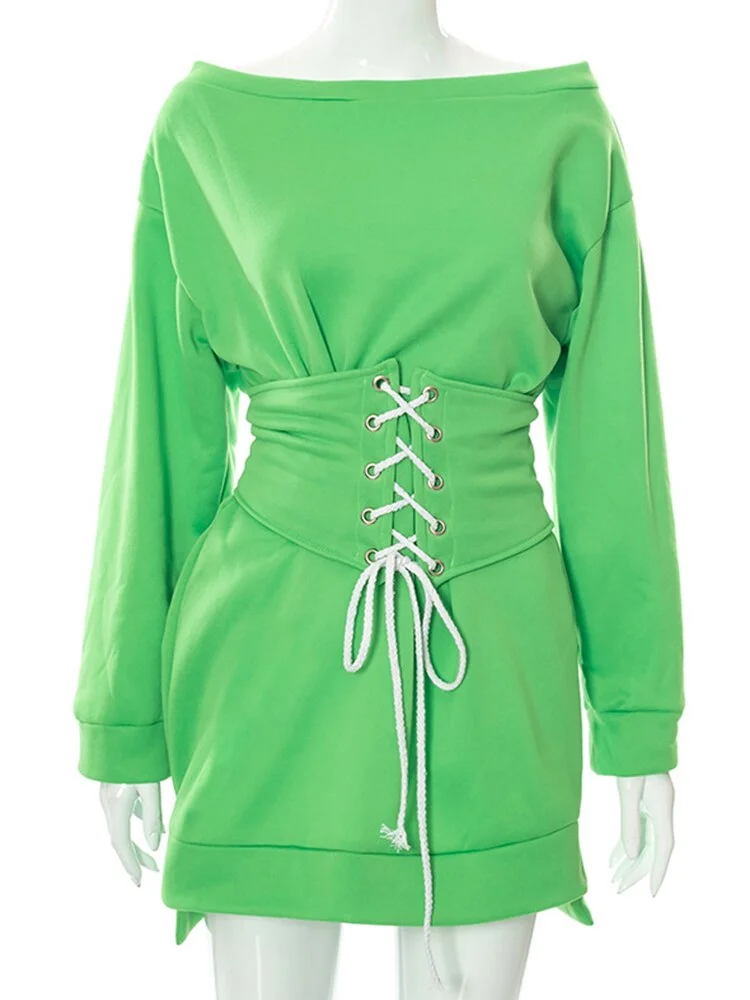 WannaThis Party Dress With Belt Long Sleeve Sexy Mini Dress Women Laceup Casual Fashion 2021 Autumn Winter Lady Elegant Dresses