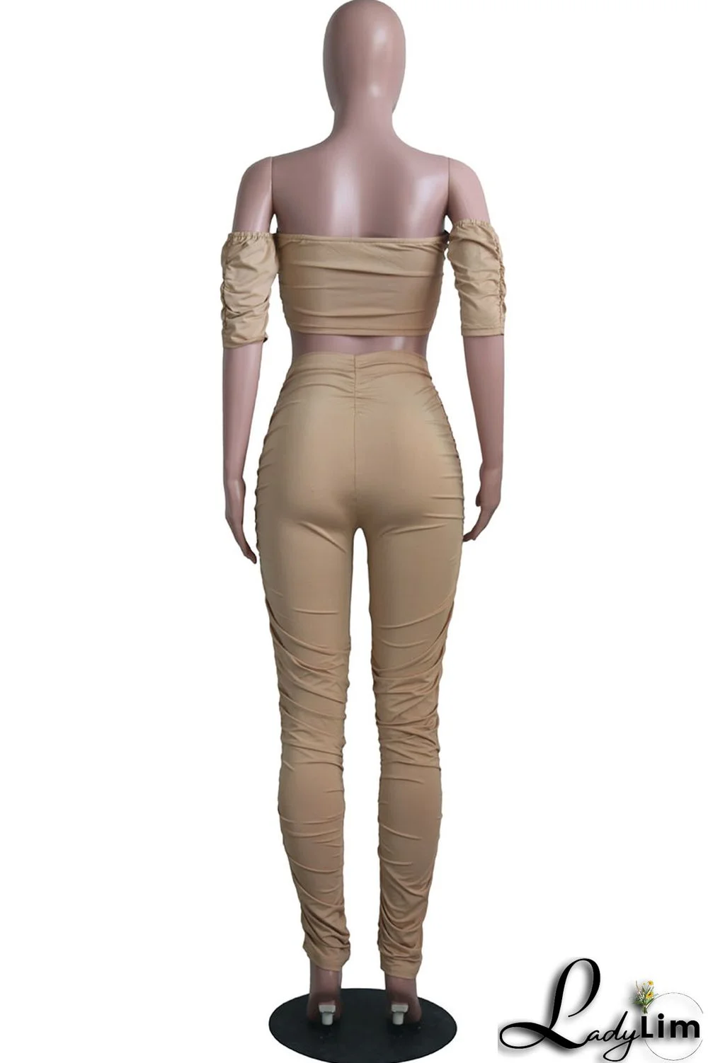 Watermelon Red Sexy Solid Split Joint Fold Off the Shoulder Short Sleeve Two Pieces