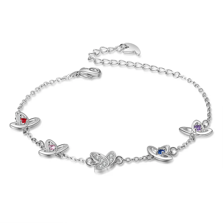 Personalized Butterfly Bracelet with 4 Birthstones Family Bracelet for Mom