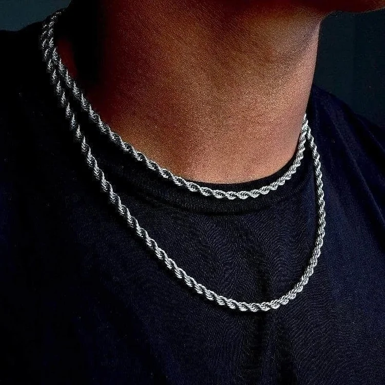 6MM 18K White Gold Mens Rope Chain-VESSFUL