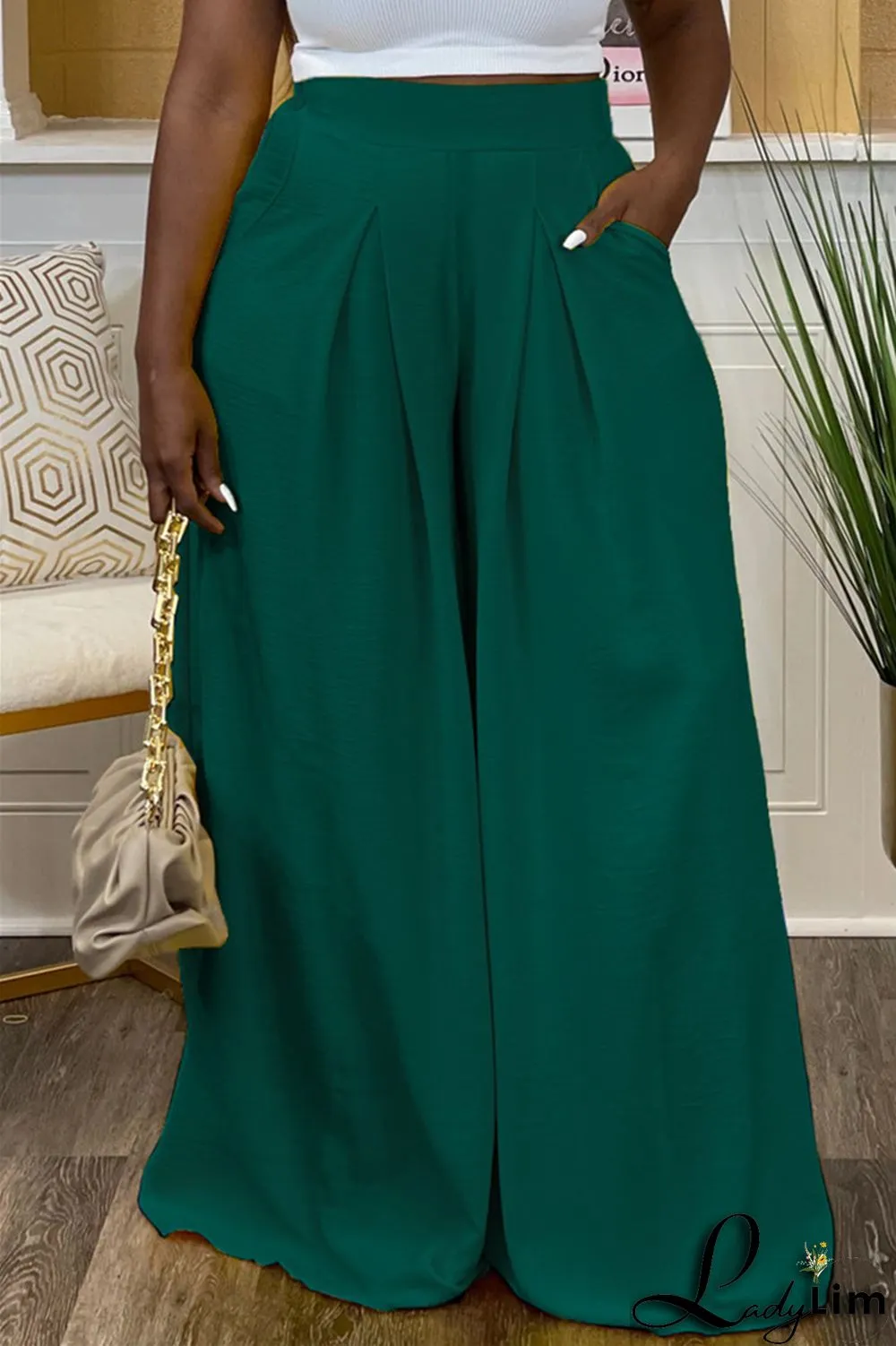 Rose Red Fashion Casual Solid Split Joint Regular High Waist Wide Leg Trousers