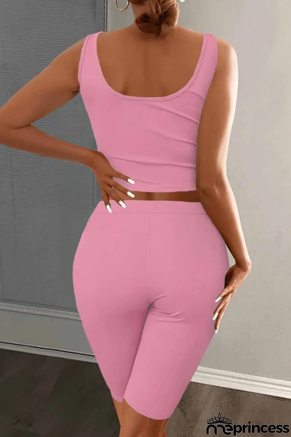 Red Casual Print Letter U Neck Sleeveless Two Pieces